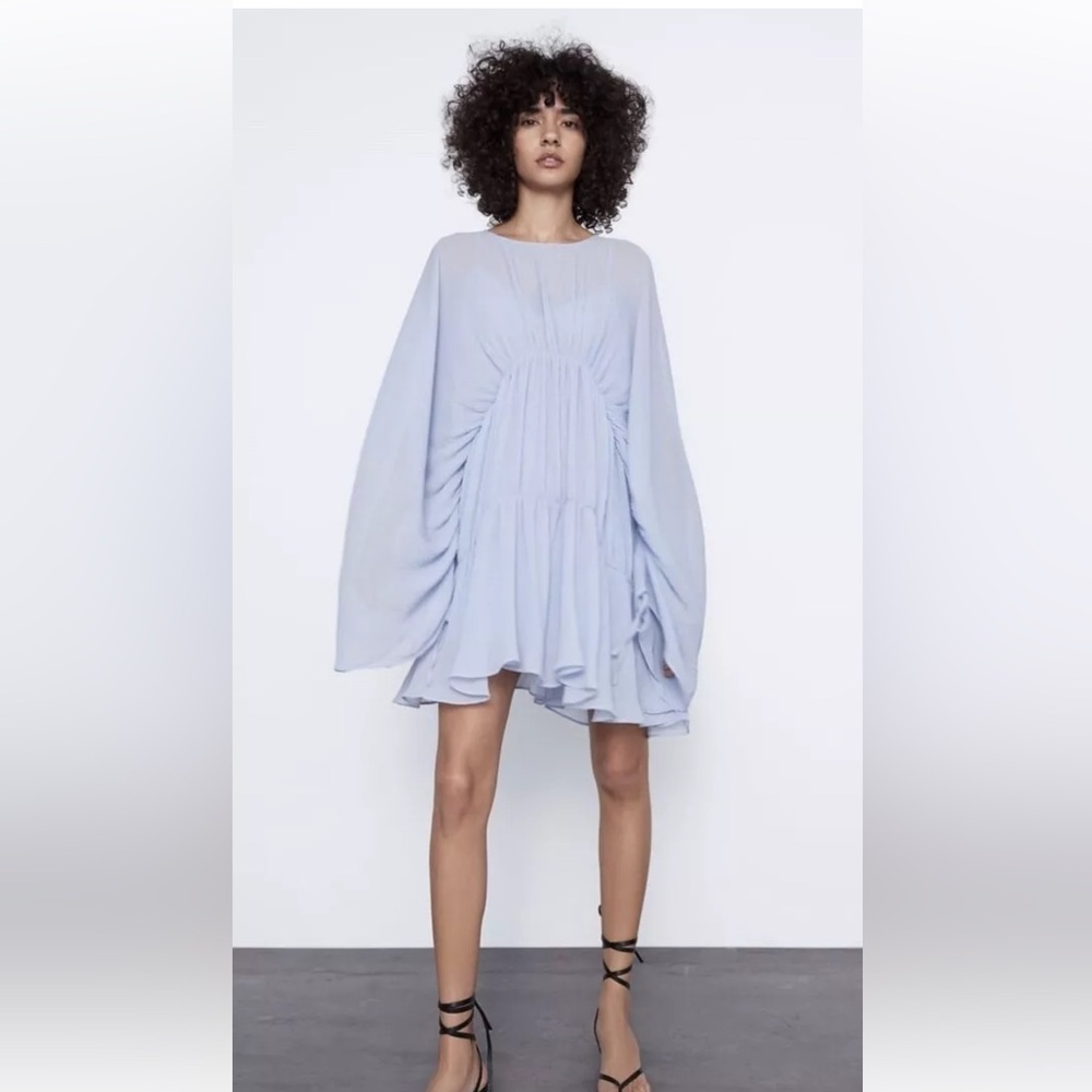 ZARA WOMAN SS20 LIGHT BLUE DRAPED PLEATED DRESS REF: 7521/108